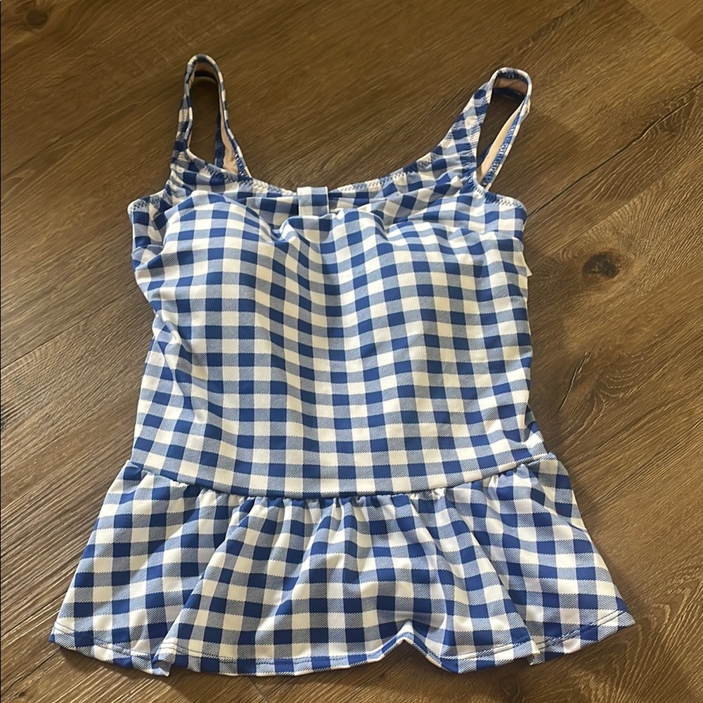 NWT Blue and White Gingham Swim Top